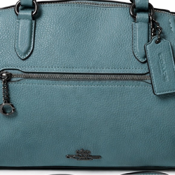Coach Teal Blue Pebbled Leather Satchel Crossbody Structured Designer Handbag - Picture 5 of 14